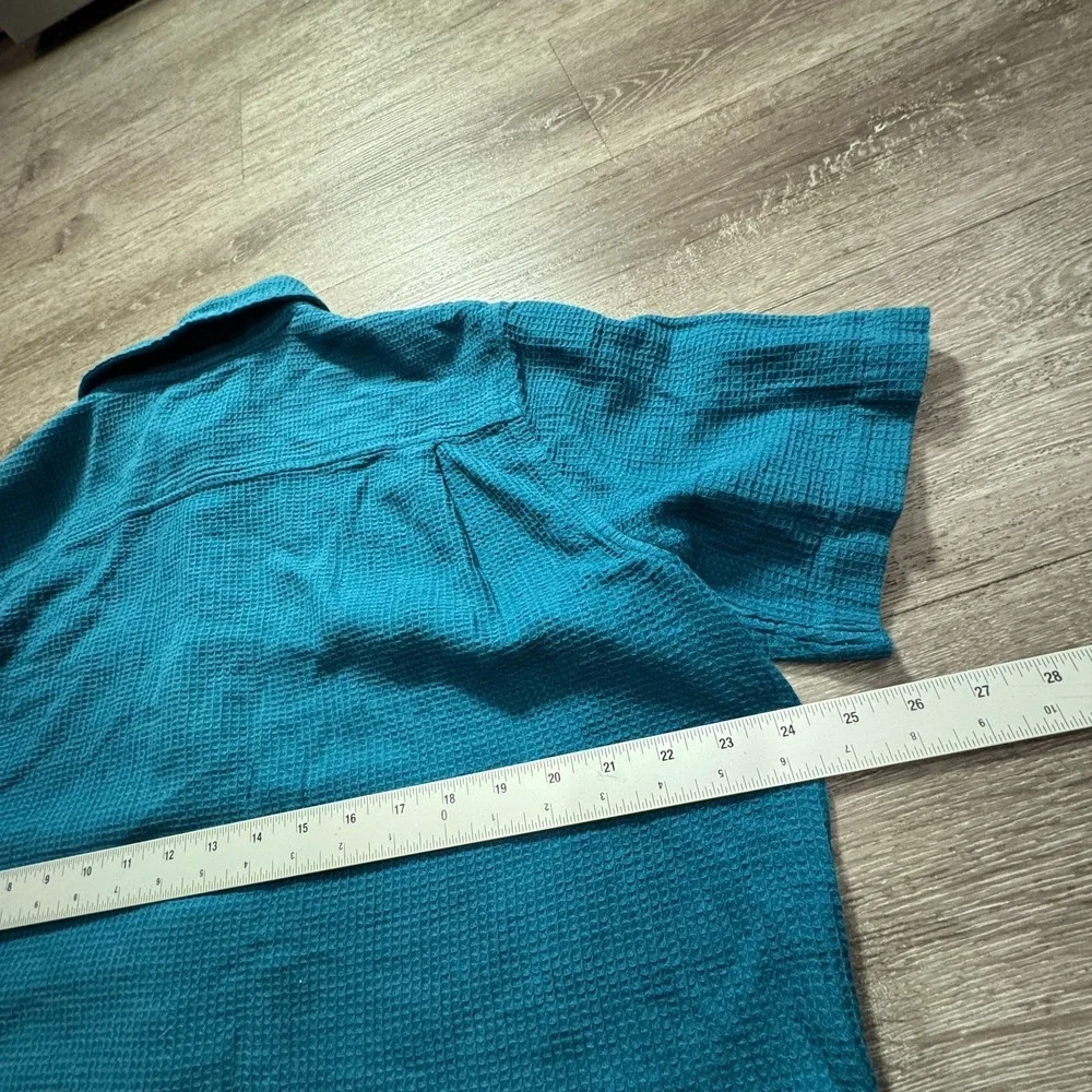 Quiksilver Shirt Mens Large Blue Thermal‎ Knit Short Sleeve Button Up Pocket